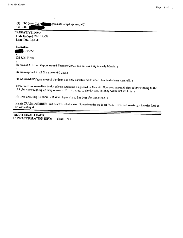 Lead Sheet 10320, Interview of commander, 245th Psychological Operations Detachment, US Army, May 20, 1997, p. 3. 