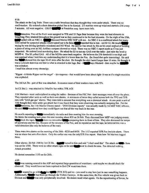 Lead Sheet 5325, Interview with Task Force Ripper NBC Officer, June 18, 1997