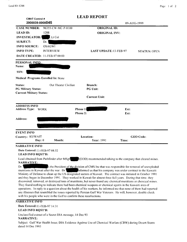 Lead Sheet #1288, Interview of division president, CMS, Inc., February 11, 1997, p. 1.