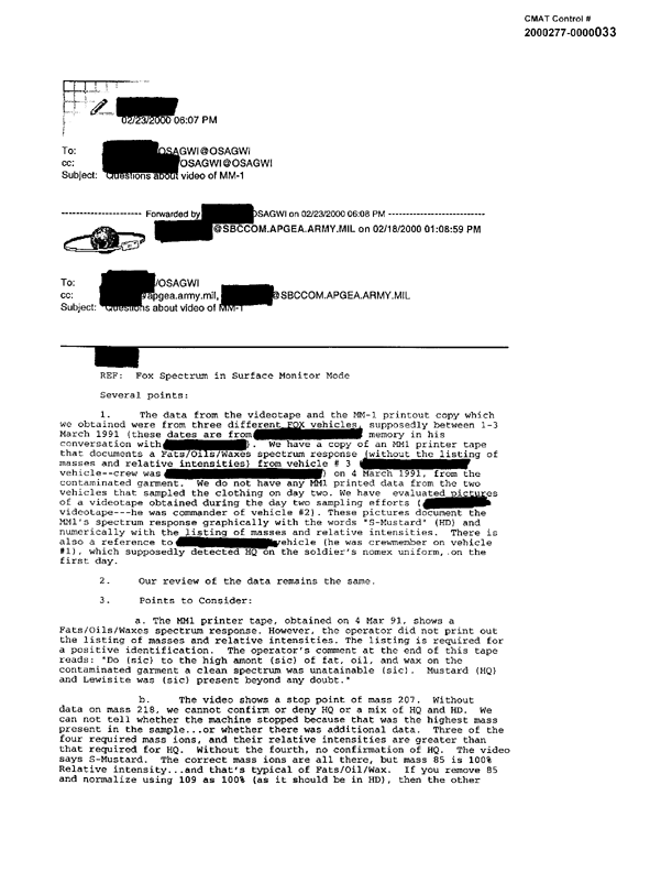 SBCCOM e-mail message, Subject: �Question about video of MM-1,� February 23, 2000 at 1807.