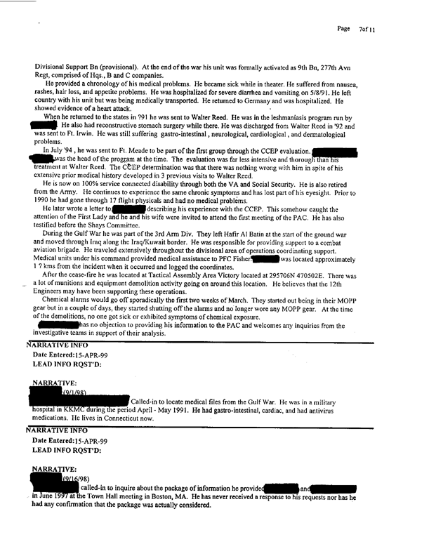 Lead Sheet 11123, Interview of an aviation logistician, 9th Battalion, 227th Aviation Regiment, October 20, 1999