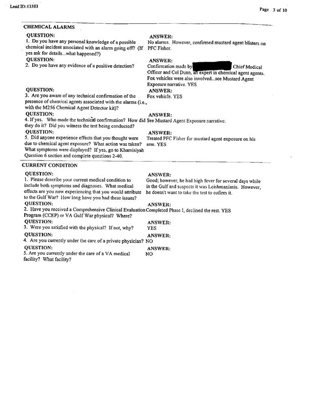 Lead Sheet 13383, Interview of surgical physician's assistant, 4-8th Cavalry, 3rd Armored Division, May 21, 1998
