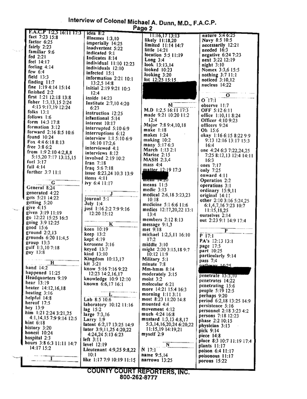 Special Assistant for Gulf War Illnesses, Interview of Colonel Michael A. Dunn, M.D., July 13, 1999
