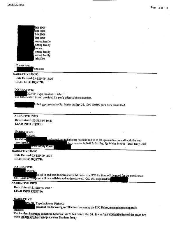 Lead Sheet 24842, Interview of platoon sergeant, 4-8th Cavalry, 3rd Armored Division, September 24, 1999