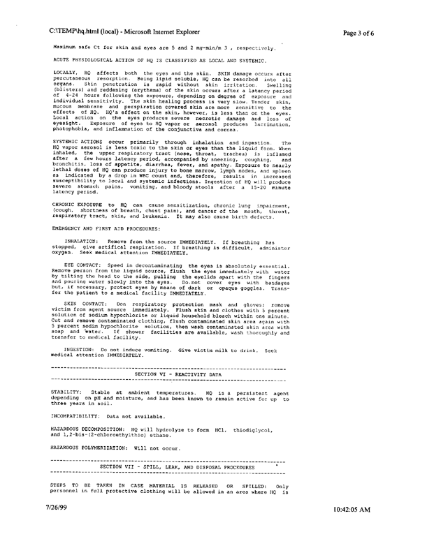 US Army Material Safety Data Sheet on Mustard, HQ, Aberdeen Proving Ground, MD, June 30, 1995. 
