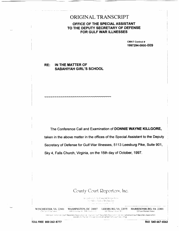 Interview with Lieutenant Colonel Don W. Killgore, October 15, 1997