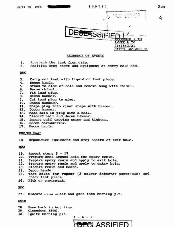 Report from 21st EOD Squadron Group, Subject:�Report on the Resealing of the Salabiyah Chemical Container,� August 25, 1991