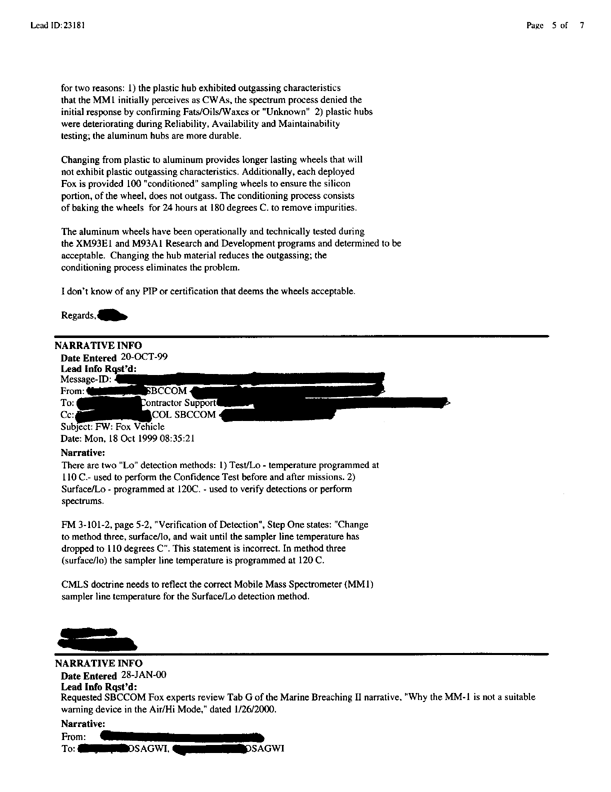 Lead sheet 23181, Meeting with Fox subject matter experts, August 26, 1999