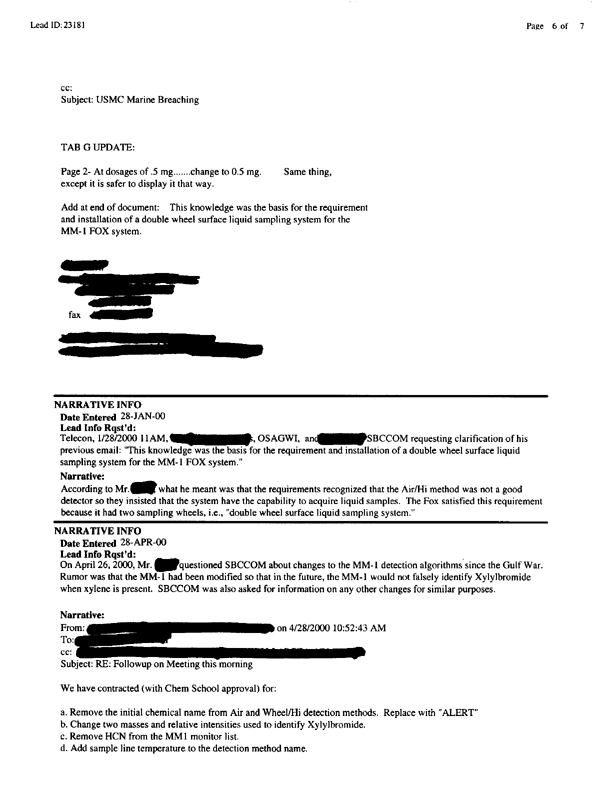 Lead sheet 23181, Meeting with Fox subject matter experts, August 26, 1999