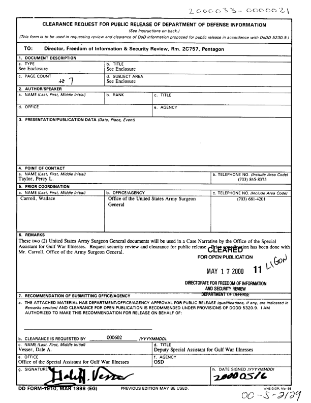   US Army Surgeon General, Preventive Medicine Consultant, �Preventive Medicine Assets in Theater,� January 29, 1991.