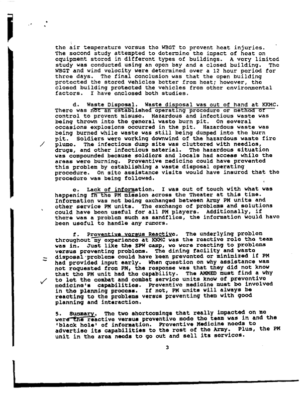   Preventive Medicine Detachment � Southwest Asia, �Field Report #2 on Preventive Medicine in Southwest Asia,� August 17, 1991.
