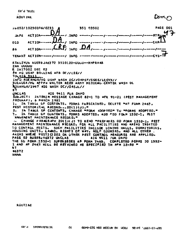   US Air Force, Regulation 91-21, �Pest Management Program,� March 6, 1981, p. 4.