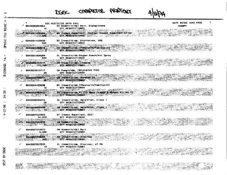   Defense Logistics Agency, �ODS Pesticide Data Call,� Defense General Supply Center, November 1993.