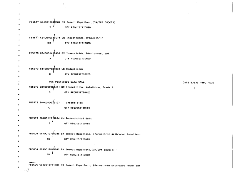   Defense Logistics Agency, �ODS Pesticide Data Call,� Defense General Supply Center, November 1993.