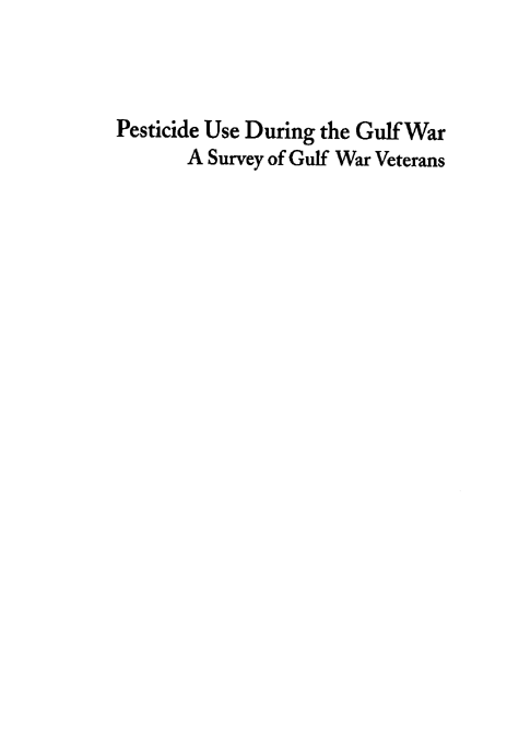   Fricker, R.D, E. Reardon, D.M. Spektor, S.K. Cotton, J. Hawes-Dawson, J.E. Pace, and S. D. Hosek, �Pesticide Use During the Gulf War: A Survey of Gulf War Veterans,� RAND, 2000.