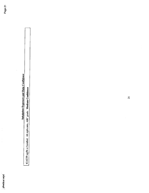 US Environmental Protection Agency, Office of Pesticide Programs, �PHED Surrogate Exposure Guide,� Scenario 4, August 1998, p. 21.  Scenario 4 covers open mixing and loading for wettable powder; confidence is medium.