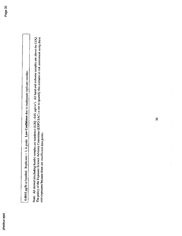   US Environmental Protection Agency, Office of Pesticide Programs, �PHED Surrogate Exposure Guide,� Scenario 10, 1998, p. 30.  High confidence.