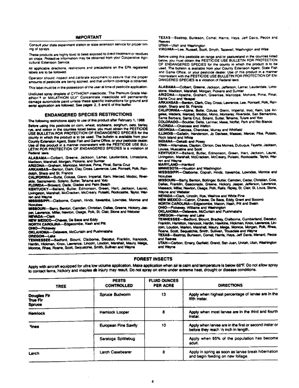American Cyanamid Co.,  Specimen Label for Cythion Malathion ULV Concentrate (contains 91.0% malathion).