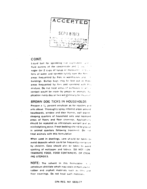   Octagon Process Inc.,  Product Label for Insecticide Diazinon Emulsifiable Concentrate (contains 47.4% diazinon), Edgewater, New Jersey, September 18, 1973, 2 pp.