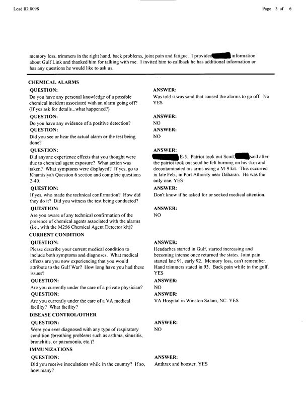   Lead Sheet #8098, Interview with 762nd Transportation Co. truck driver, October 6, 1997.