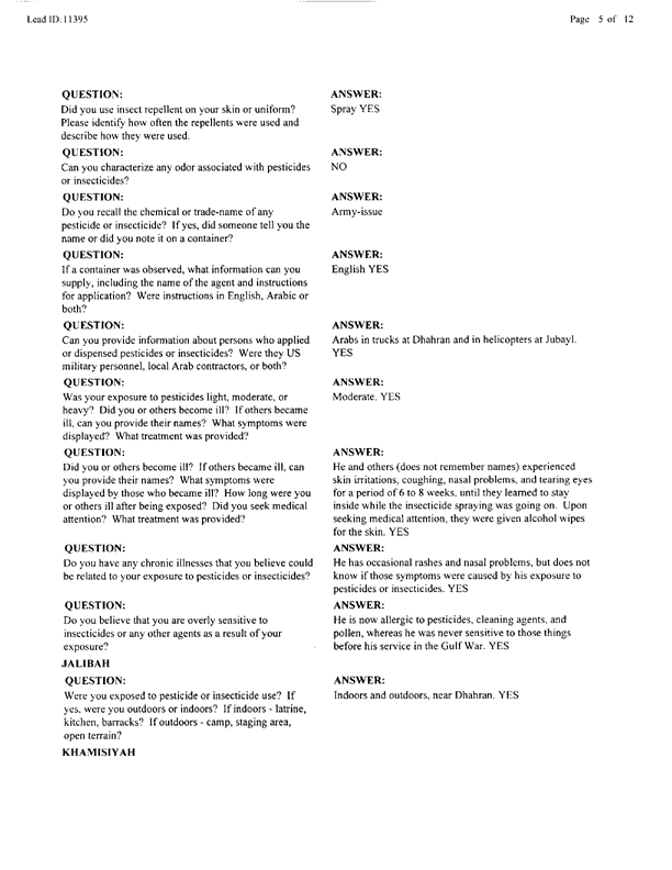   Lead Sheet #11395, Interview with 307th Engineer Battalion platoon leader, September 30, 1998.