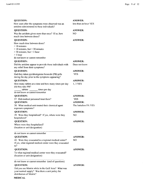   Lead Sheet #11395, Interview with 307th Engineer Battalion platoon leader, September 30, 1998.