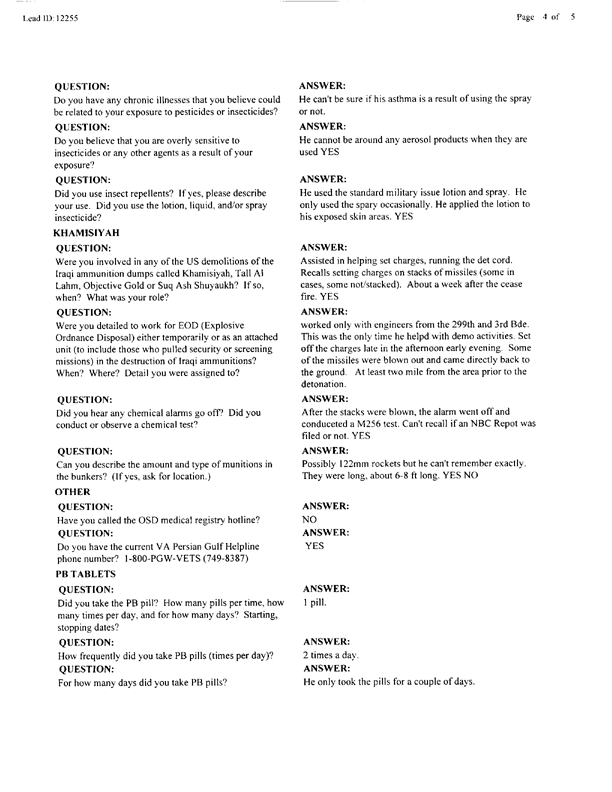   Lead Sheet #12255, Interview with 299th Engineer Battalion engineer, November 4, 1997.
