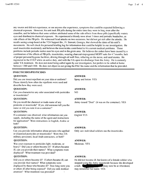   Lead Sheet #12263, Interview with 724th Support Battalion executive officer, October 18, 1997.