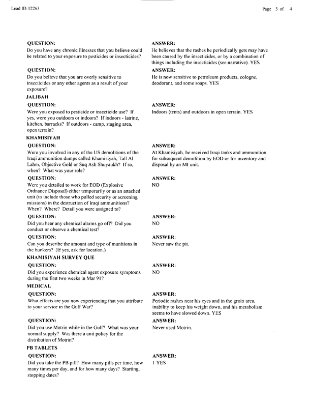   Lead Sheet #12263, Interview with 724th Support Battalion executive officer, October 18, 1997.