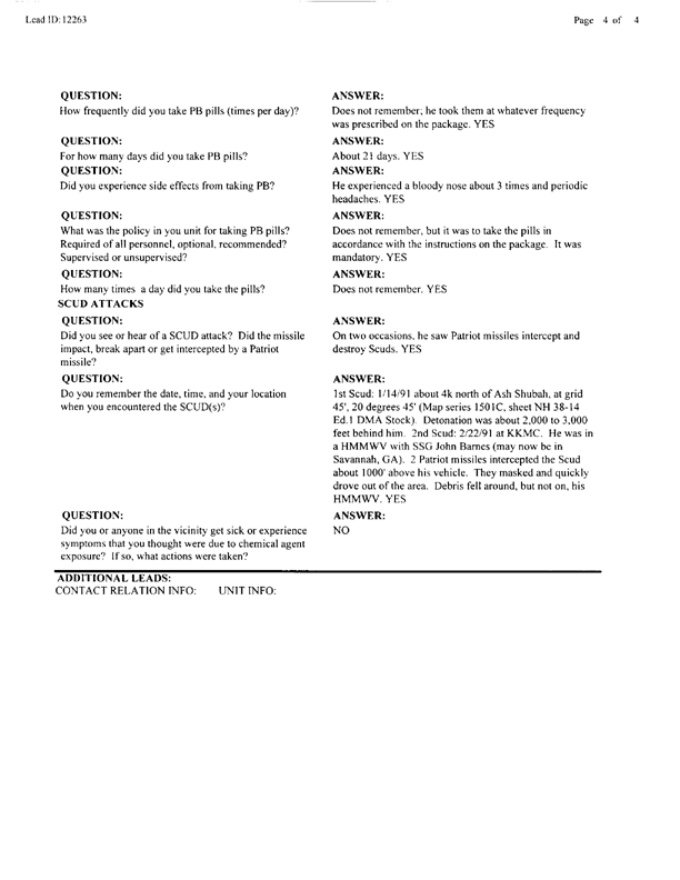   Lead Sheet #12263, Interview with 724th Support Battalion executive officer, October 18, 1997.