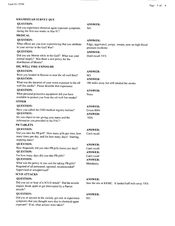   Lead Sheet #12559, Interview with 210th MP Co. mechanic, December 18, 1997.