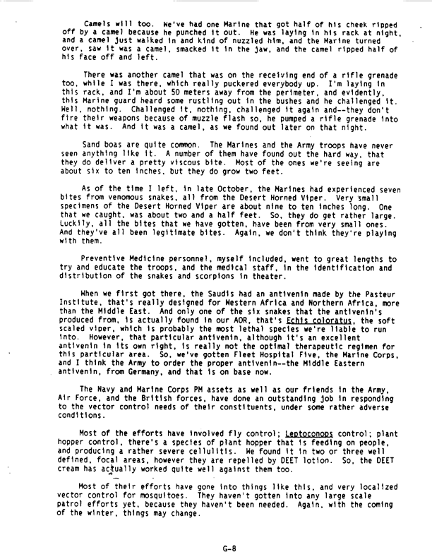   Department of Defense, �Deployment to Operation Desert Shield: An Entomologist�s Perspective,� Proceedings of the DoD Preventive Medicine Workshop, February 10-14, 1992, p. G-2.