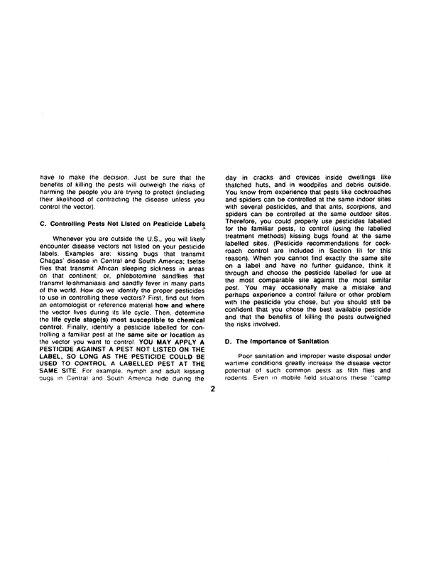 Armed Forces Pest Management Board, Technical Information Memorandum No. 24, �Contingency Pest Management Pocket Guide,� 3rd ed., April 1988, p. 1-2.