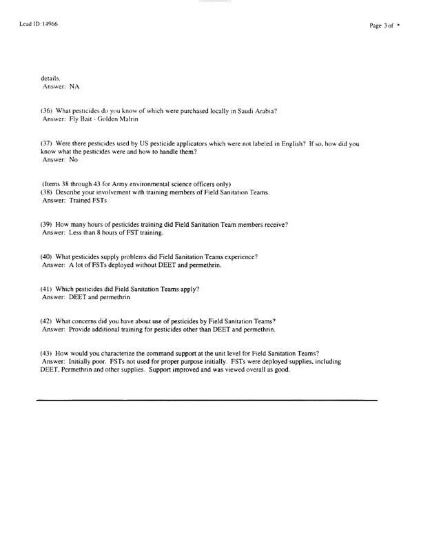   Lead Sheet #14966, Interview with 24th Mech. Infantry Division environmental science officer, February 10, 1998.