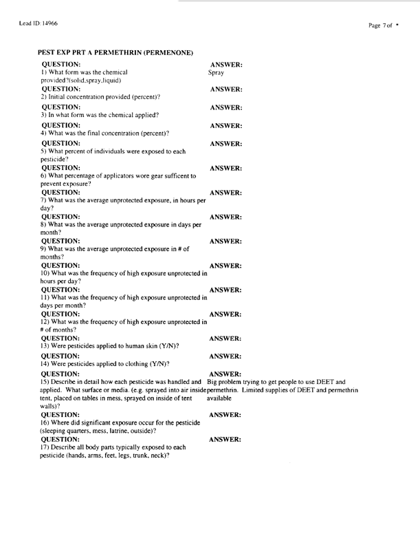   Lead Sheet #14966, Interview with 24th Mech. Infantry Division environmental science officer, February 10, 1998.