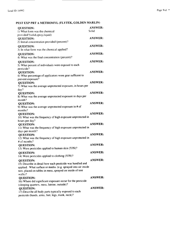 Lead Sheet #14992, Interview with 983rd Medical Detachment entomologist, February 11, 1998.