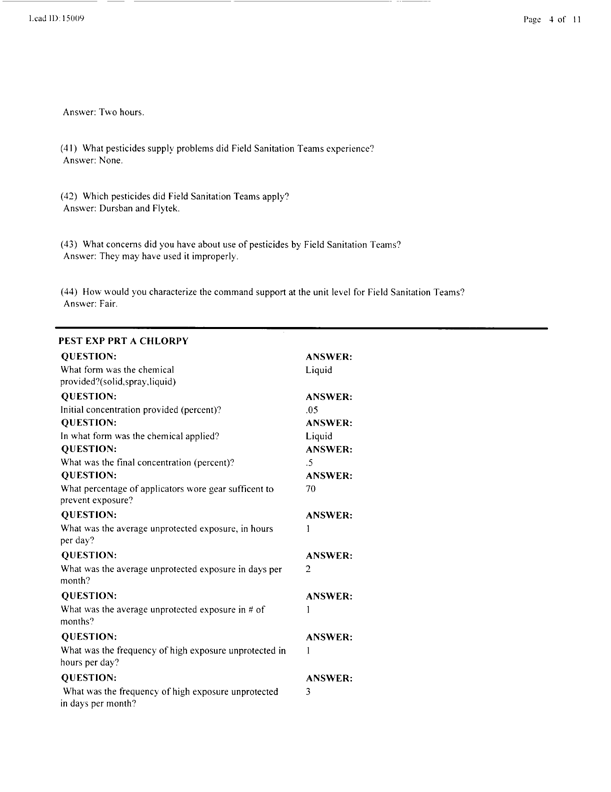   Lead Sheet #15009, Interview with 326th Medical Battalion preventive medicine specialist, February 24, 1998.