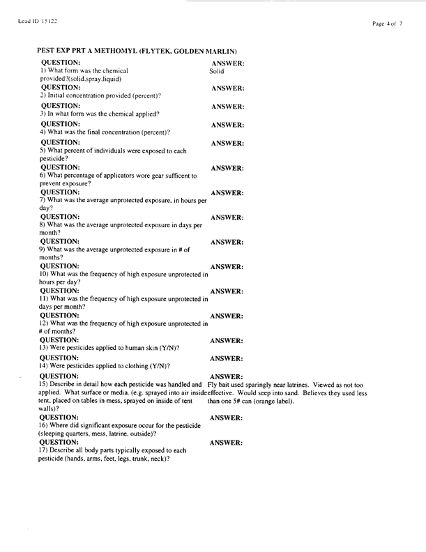 Lead Sheet #15122, Interview with 24th Mechanized Infantry Division preventive medicine specialist, February 17, 1998.