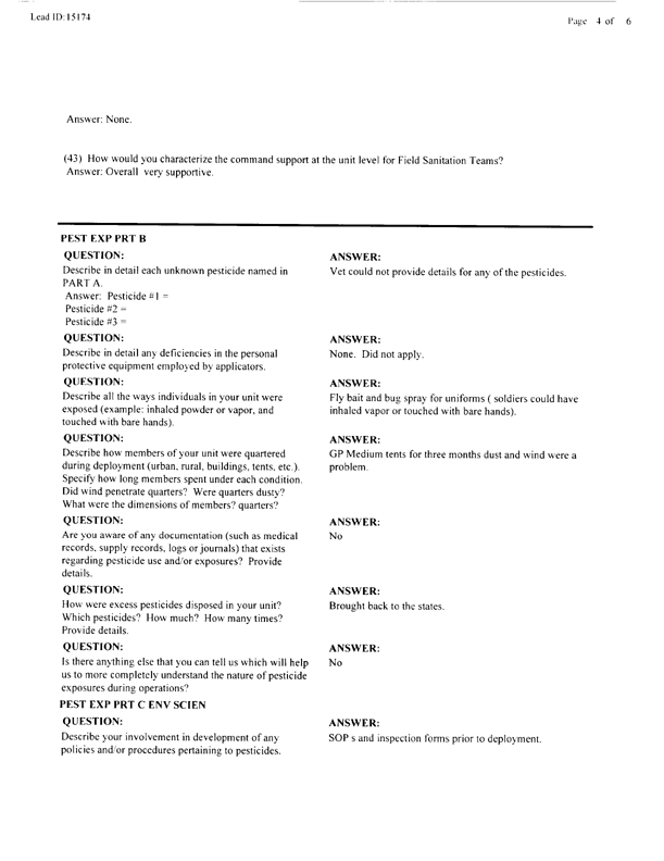   Lead Sheet #15174, Interview with 14th Medical Detachment environmental science officer, March 10, 1998.