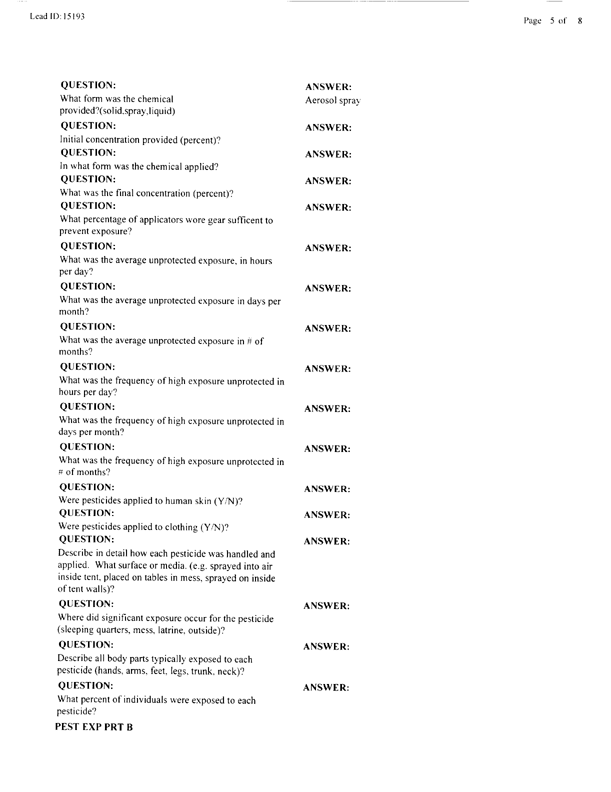   Lead Sheet #15193, Interview with 14th Medical Detachment entomologist, April 14, 1998.