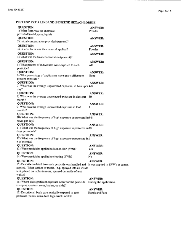   Lead Sheet #15237, Interview with 14th Medical Detachment preventive medicine specialist, March 3, 1998.
