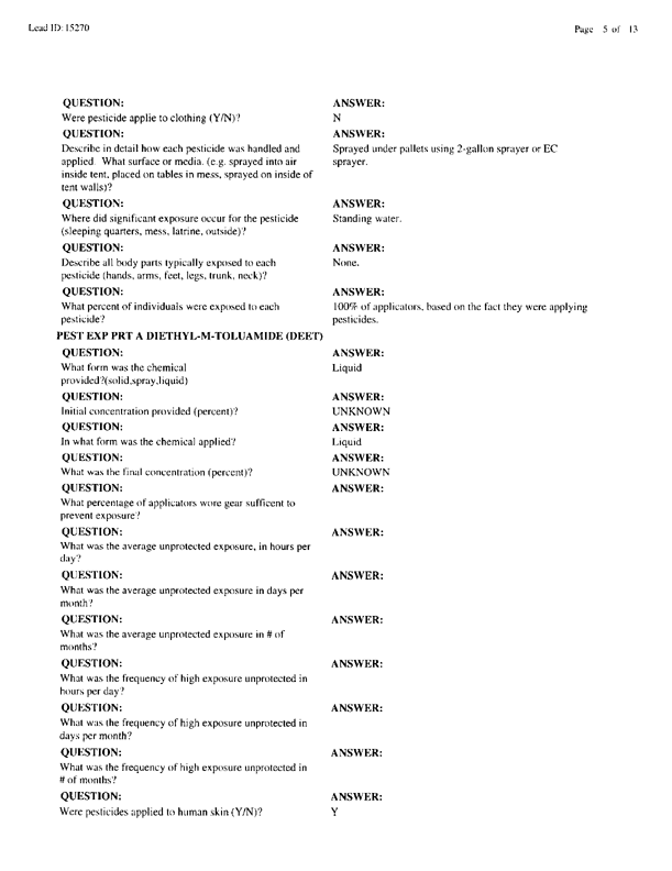   Lead Sheet #15270, Interview with 1st Medical Battalion preventive medicine technician, March 30, 1998.