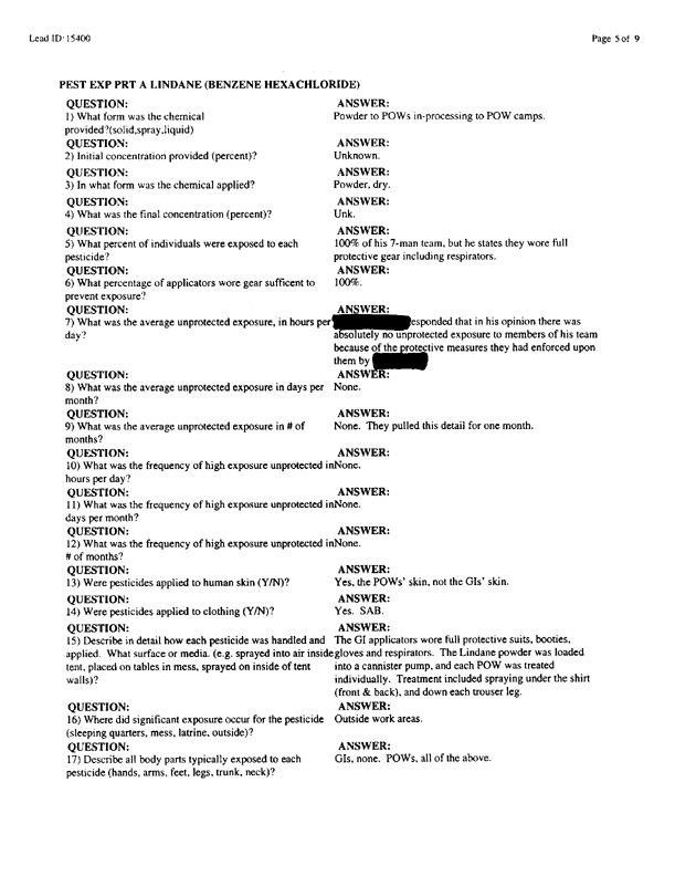  Lead Sheet #16044, Interview with 24th Mech. Infantry Division preventive medicine specialist, May 20, 1998.