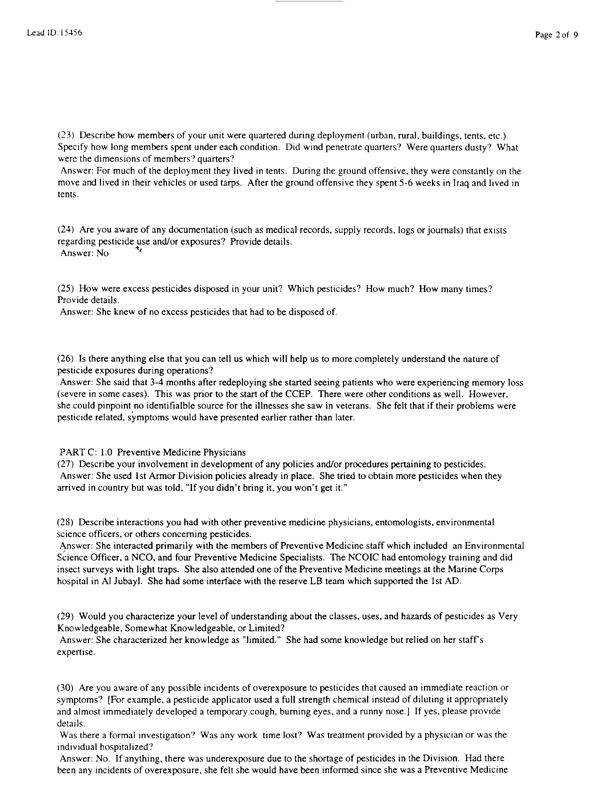   Lead Sheet #15456, Interview with 1st Armored Division, preventive medicine physician, March 13, 1998.