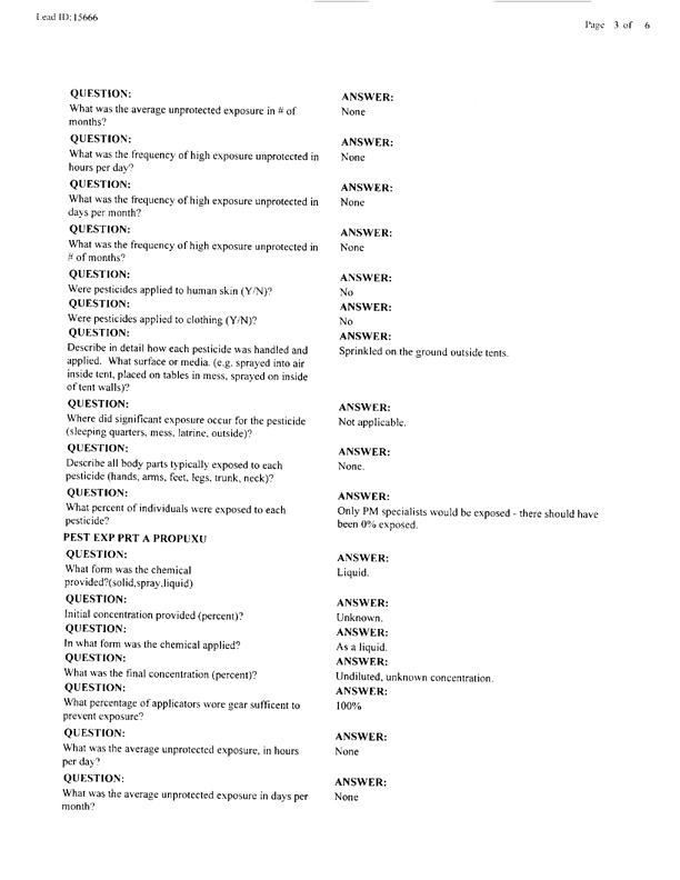   Lead Sheet #15666, Interview with 1st Medical Battalion preventive medicine technician, March 31, 1998.