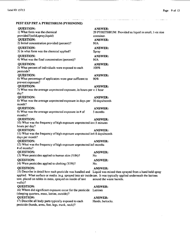 Lead Sheet #15713, Interview with 173rd Medical Group preventive medicine specialist, April 15, 1998;