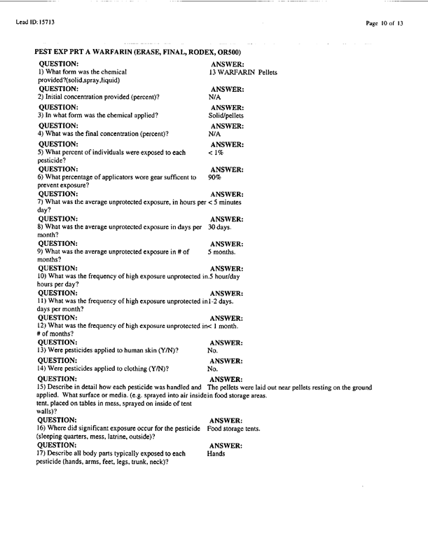 Lead Sheet #15713, Interview with 173rd Medical Group preventive medicine specialist, April 15, 1998;