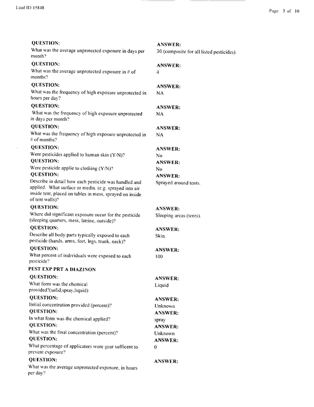   Lead Sheet #15848, Interview with 403rd Enemy Prisoner of War Camp preventive medicine specialist, April 7, 1998.