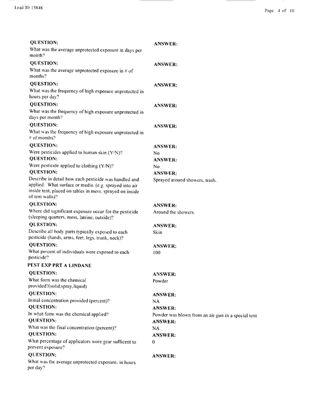   Lead Sheet #15848, Interview with 403rd Enemy Prisoner of War Camp preventive medicine specialist, April 7, 1998.