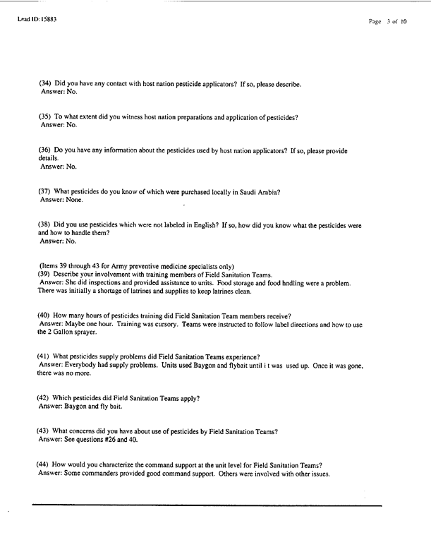 Lead Sheet #15883, Interview with 12th Medical Detachment preventive medicine specialist, April 7, 1998.